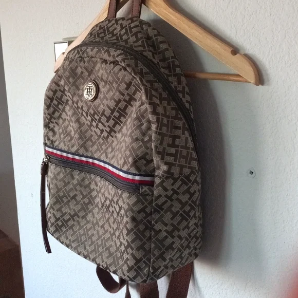 Tommy Hilfiger TH Graphic Brown Beige Backpack Purse - Picture 4 of 16